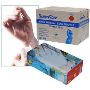  Sunnycare #7601 Vinyl Medical Exam Gloves Powder Free Size 