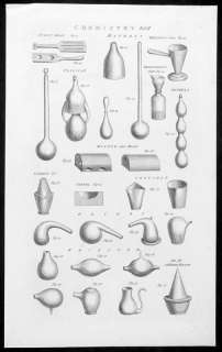 1795 Halls Antique Print 26 Pieces Chemistry Apparatus  