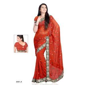 Designer party wear georgette saree with zari work & appliques   6007 