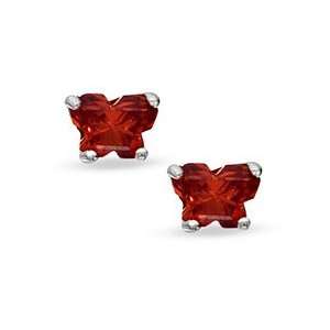 BFly Childs Red Cubic Zirconia Butterfly Earrings in Sterling Silver 
