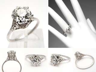 Carat Old Mine Cut Diamond Antique Engagement Ring Solid Platinum