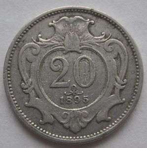 1895 Austria 20 Heller Coin  