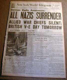   newspaper ALL NAZIS SURRENDER Victory n Europe LARGE HEADLINE  