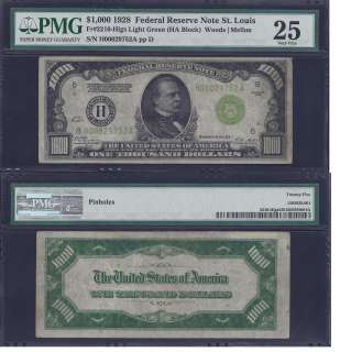 1928 $1000 ONE THOUSAND DOLLAR BILL FEDERAL RESERVE GOLD NOTE FRN PMG 