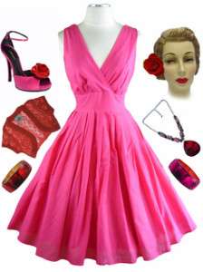 50s Style PINUP Pink SURPLICE Sun Dress w/FULL Skirt  