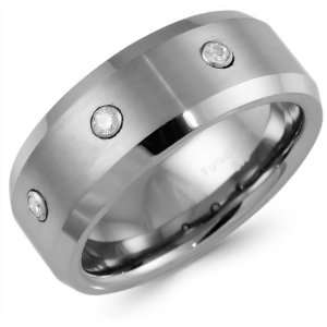  8mm 3 Three Stone Diamond Bezel Tungsten Wedding Band Ring 
