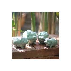  NOVICA Celadon ceramic statuettes, Jade Piglets (set of 