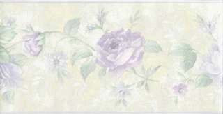 LILAC ROSES FLORAL ON PALE YELLOW WALL BORDER B3546  