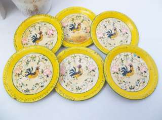 French Country Painted Rooster/Rose Yellow Paper Mache Tole Tray 