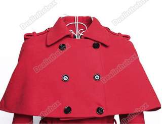   Double Breasted Cape Trench Wool Blend Coat Jacket 2 Sizes Available