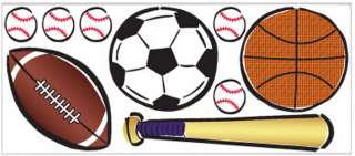 These wall stickers feature a selection of sports balls & a baseball 