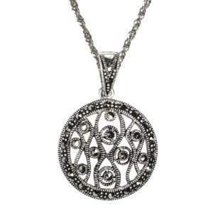   Oxidized Marcasite Filigree Round Shape Pendant Necklace, 18 Jewelry