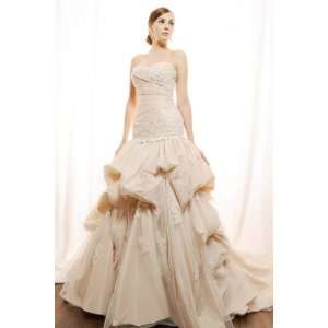 Satin Strapless Embroidery A line Wedding Dress with Chapel Train Hot 