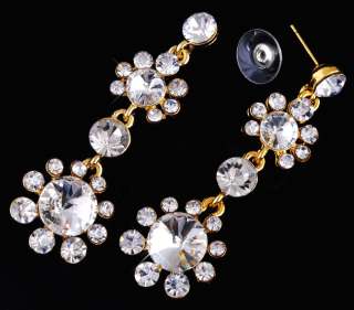 Flower White Rhinestone&Gold Plated Necklace&Earrings  
