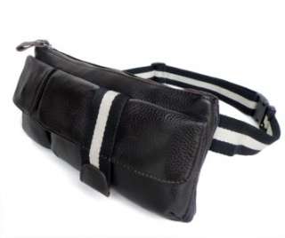 Mothers Day gift black real leather fanny bag waist pack bum bag 