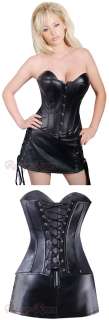 Sexy BLK Faux Leather CORSET W/Skirt & Thong S 6XL v917_k