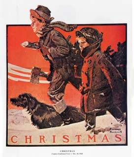 Norman Rockwell Print Boys & Tree CHRISTMAS  