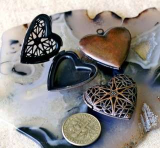 20ps Bulk Antique Copper Plated Heart Photo Locket Filigree Pendant 