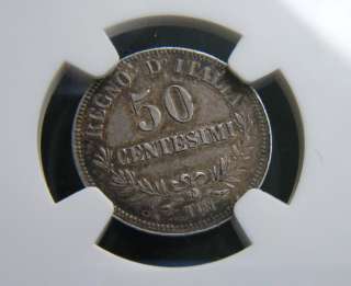 1867T BN ITALY 50 CENTESEMI NGC XF 45 .835 KM 14.3 RARE  