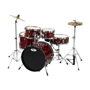  Sound Percussion 5 Piece Junior Drum Set with Cymbals Wine 