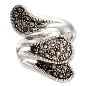    Sterling Silver 7mm Marcasite Filigree Wave Dome Ring Jewelry