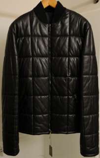 New GUCCI black leather jacket $4250 quilted puffer coat garment bag L 