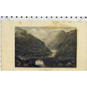  View Pont Aberglaslyn North Wales Bridge 1814 Old Print 