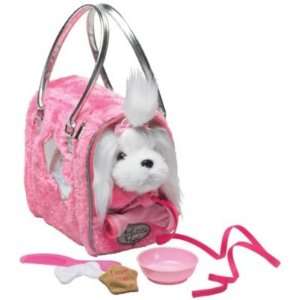  Pucci Pups Maltese with Pink Shag Fur Carrier Toys 