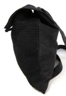 DESIGNER Black Knit Drawstring Backpack Handbag  