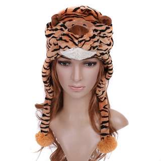 Brown Short Fuzzy Soft Warm Cartoon Animal Tiger Hat Cap Earmuff 