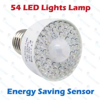 54 LED 3W Energy Saving Sensor White Screw Lamp Motion Light Bulb Spot 