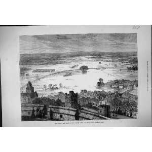  1873 FLOODS VALLEY RIVER THAMES ROUND TOWER WINDSOR CASTLE 