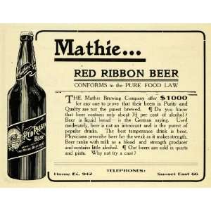   Ad Mathie Brewing Red Ribbon Beer Health Drink   Original Print Ad
