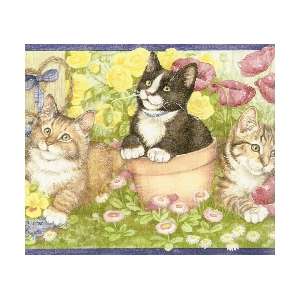 KITTENS, CATS FLOWER GARDEN KIDS Wallpaper bordeR Wall  