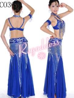Quality Royal blue belly dance costume 3 pics bra&belt &skirt