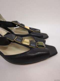 JIMMY CHOO Black Leather Jeweled T Strap Sandals Heels sz 38.5 / 8.5 