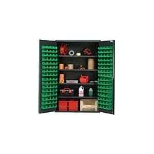 Bin Cabinet, Beige 48 x 24 x 78, 4 Adjustable Shelves, 128 YELLOW Bins 