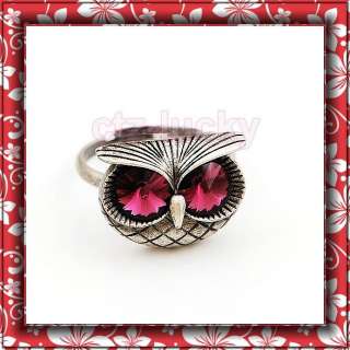   Vintage owl Swarovski Crystal eyes womens ring 3cs in R0014  