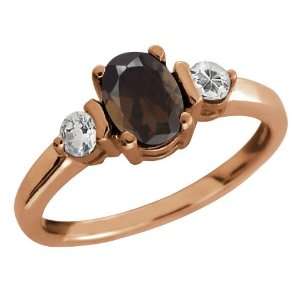 03 Ct Oval Brown Smoky Quartz and Topaz Gold Plated Sterling Silver 