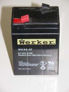 Werker WKA6 5F 6Volt 5Ah AGM Sealed Lead Acid Battery   Emergency 