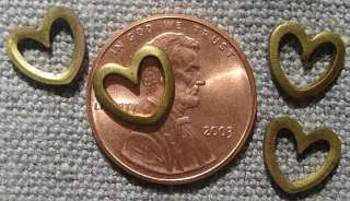 Vintage BRASS 9mm Hollow Heart Coeur Charm FINDINGS 4pc  