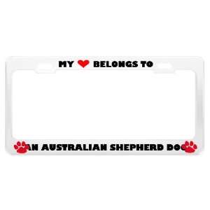  An Australian Shepherd Dog Pet White Metal License Plate 