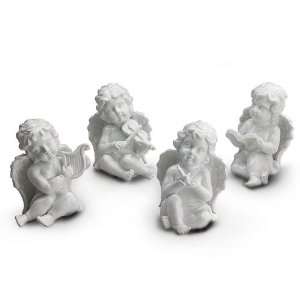  Set of 4 White Porcelain Cherub Angel Figurines Each 