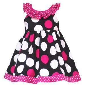   Pink and White Polka Dot Ruffle Black Dot Dress (Size 24 Months) Baby