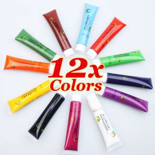 12 Hot Color Pro Acrylic Paint Nail Art Painting Pigment Design Tips 