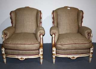 FRENCH LOUIS XVI WING BERGERE LOUNGE CHAIRS NEW FABRIC  