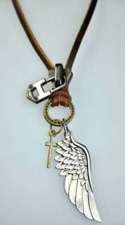   Genuine Leather Beach Choker Necklace Lucky WING & SLIDER Pendant