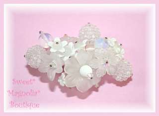 Boutique Custom Lampwork Fringe Barrette ~WHITE FLOWERS  