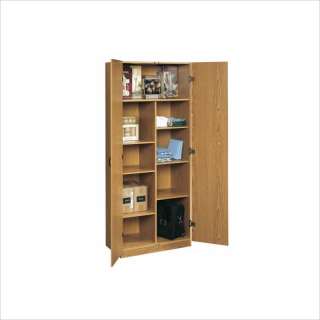 Six adjustable shelves Full upper shelf Oregon Oak finish