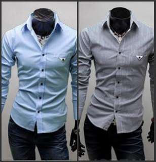 Mens Slim Fit Striped Casual Shirt with Special Pocket Design 911 